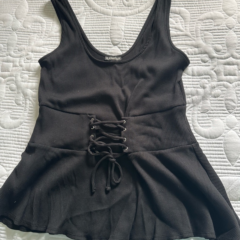 Express Charcoal Ribbed Knit Top